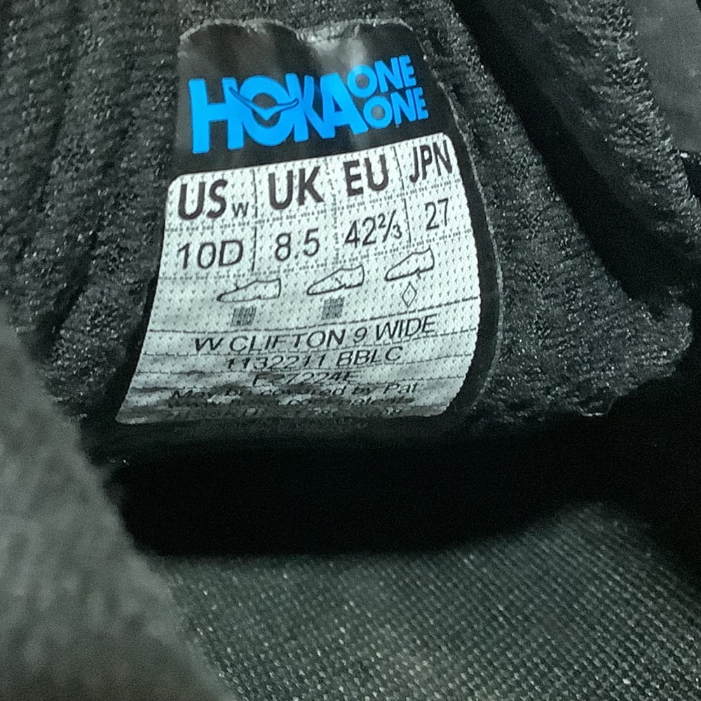 Hoka Clifton 9 Wide Black Black Running Shoes Womens 10D 1132211 BBLC Sneaker - Picture 8 of 9